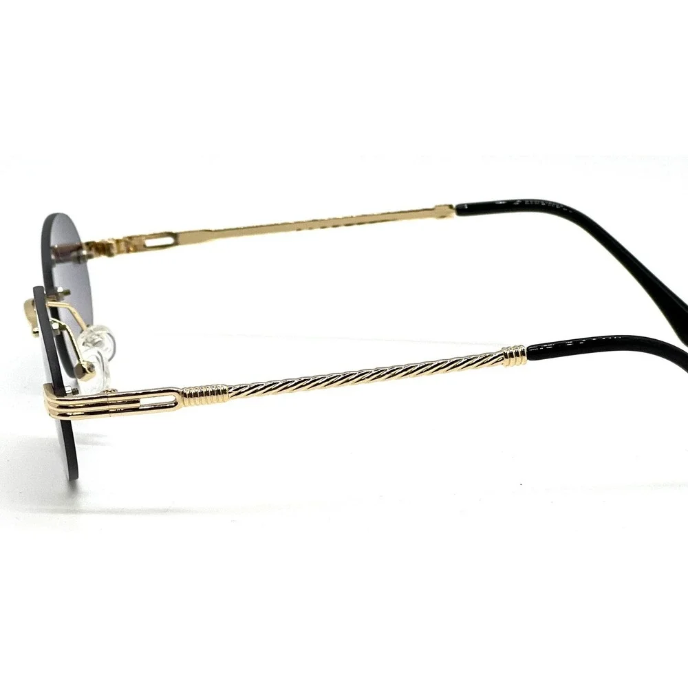 Rimless Sunglasses Oval Gray Black Lens Gold Frame Men's‎ Fashion Eyewear Lentes